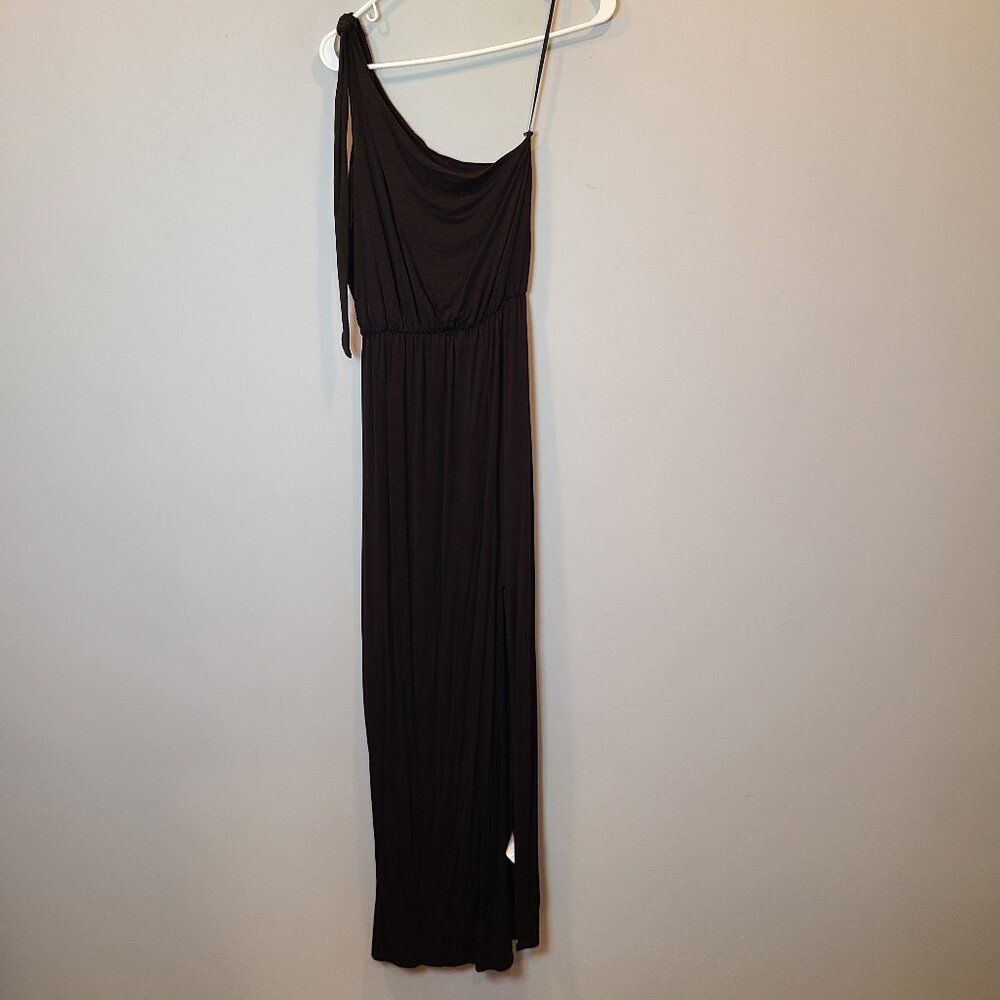 Lulus One Shoulder Dress Womens Small Black Long Side Slit Maxi